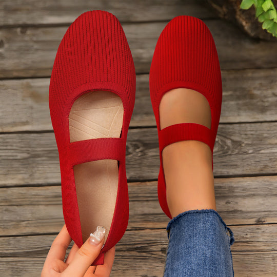 Damen Bequeme Ballerinas mit elastischem Riemen und atmungsaktivem Obermaterial EB