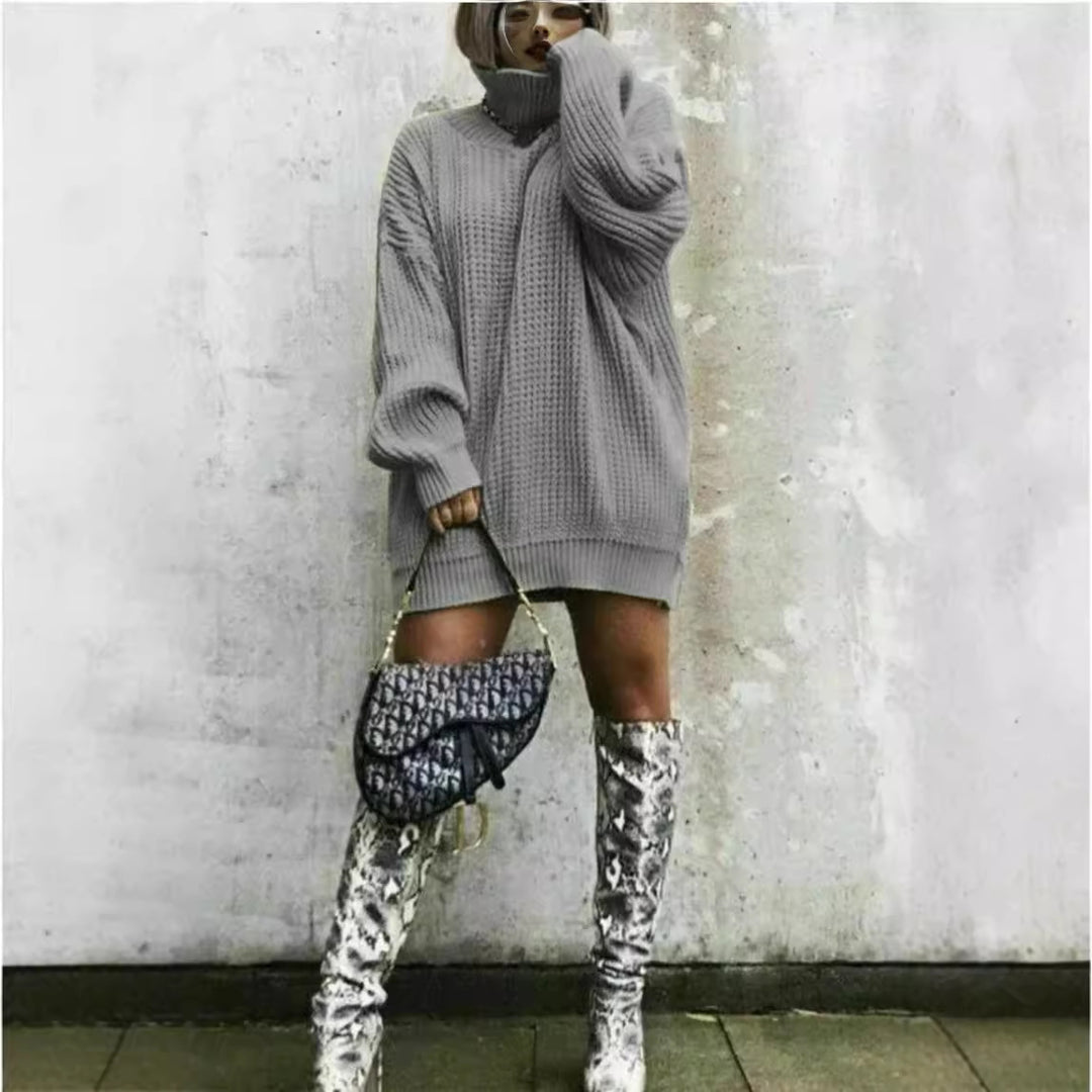 Damen Oversized Strickpullover im strukturierten Look mit hohem Kragen EB