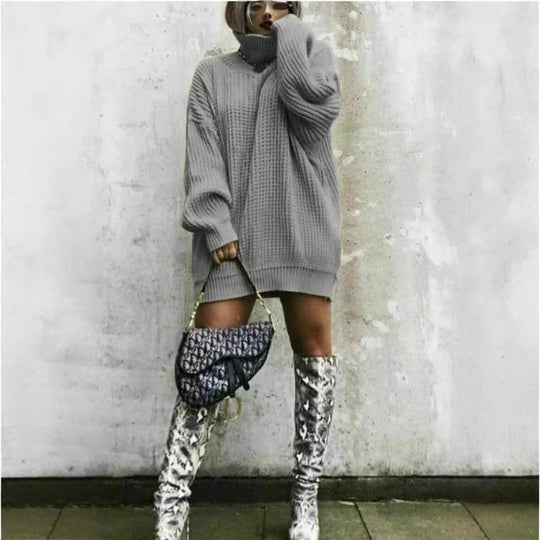 Damen Oversized Strickpullover im strukturierten Look mit hohem Kragen EB