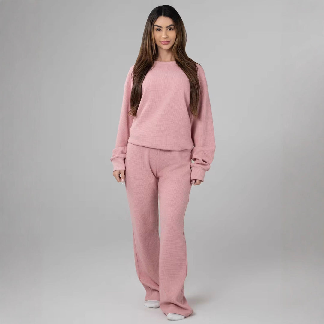 Damen Waffelstrick-Loungewear-Set mit Oversized-Sweater und Kordel-Jogginghose EB