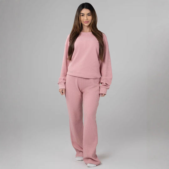 Damen Waffelstrick-Loungewear-Set mit Oversized-Sweater und Kordel-Jogginghose EB