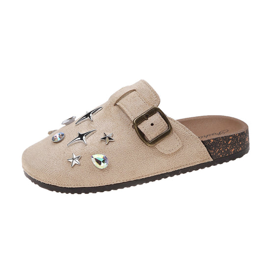 Damen Slip-On Hausschuhe mit modischem Schmuckdesign EB