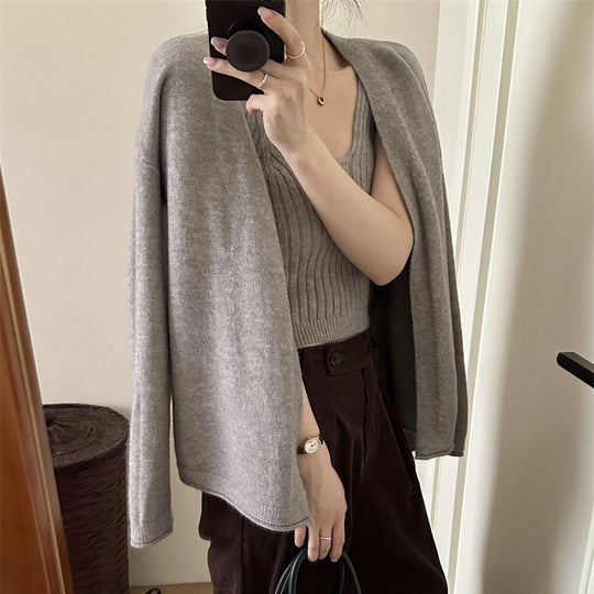 Damen Weicher Langarm-Cardigan mit Knopfleiste und bequemer Passform EB