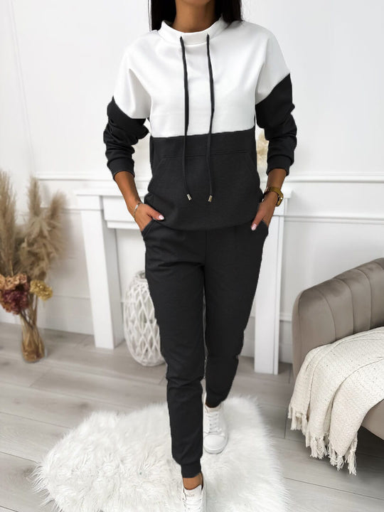 Damen Zweiteiliges Loungewear‑Set mit Stehkragen, Kängurutasche und schmaler Jogginghose EB