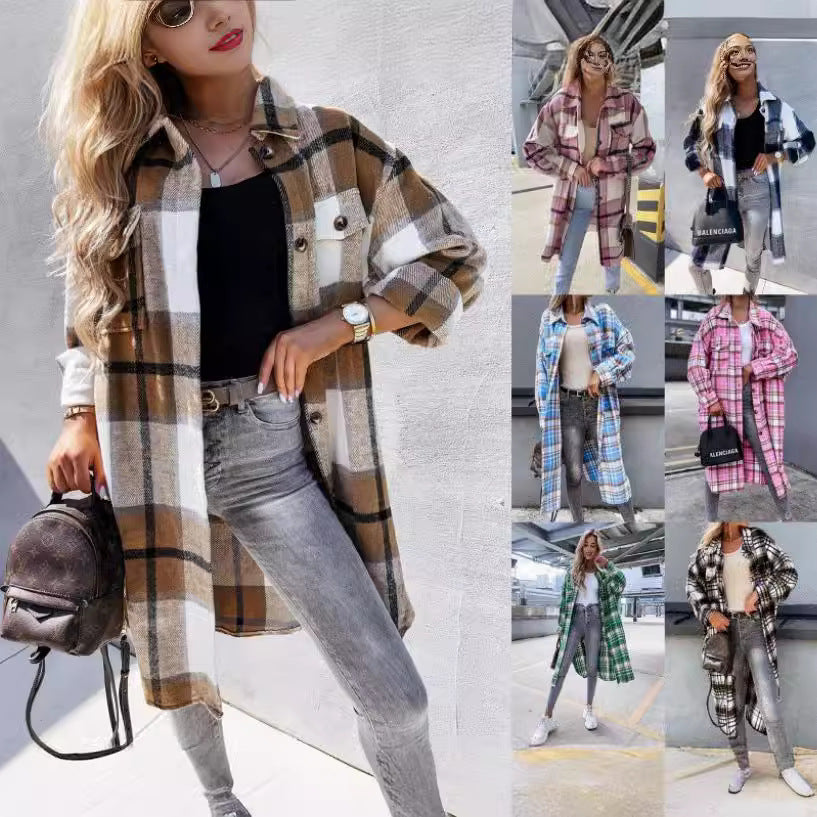 Damen Karierter Hemdblusenmantel aus weichem Baumwollmix EB