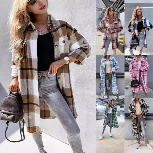 Damen Karierter Hemdblusenmantel aus weichem Baumwollmix EB