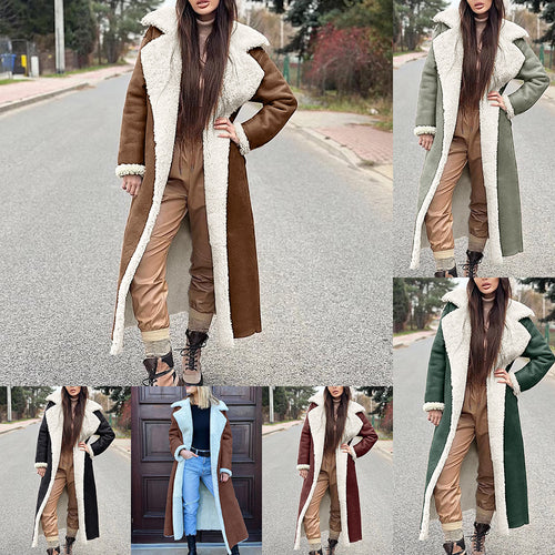 Damen Lange Kunstfelljacke mit modernem Design und elegantem Kragen EB