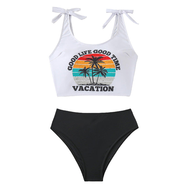Damen Bauchfreies Bikini-Set mit grafischem Druck EB