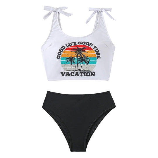 Damen Bauchfreies Bikini-Set mit grafischem Druck EB