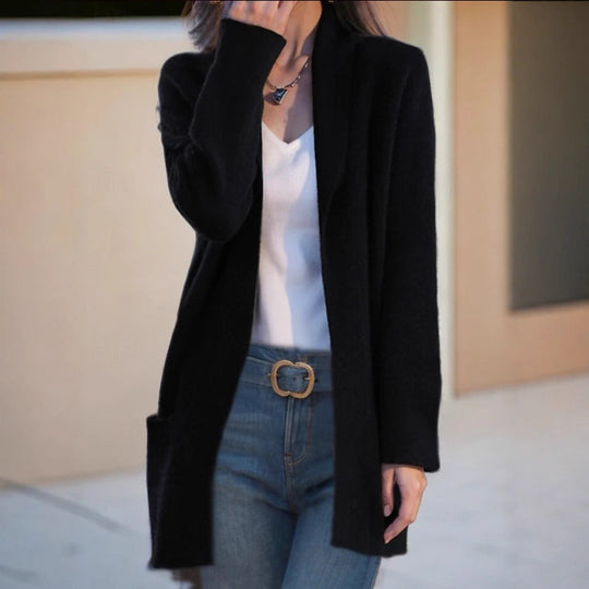 Damen Offener Longcardigan aus Soft‑Strick mit aufgesetzten Taschen EB