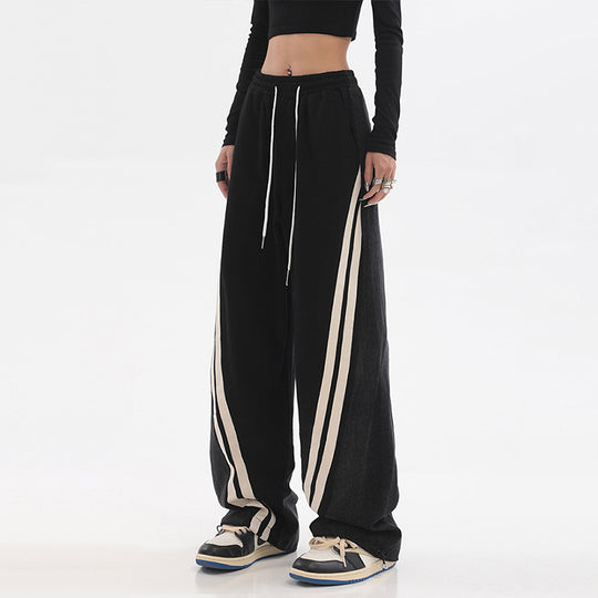 Damen nan weite Jogginghose mit hoher Taille und Jeansstoffeinsätzen sowie Seitenstreifen EB