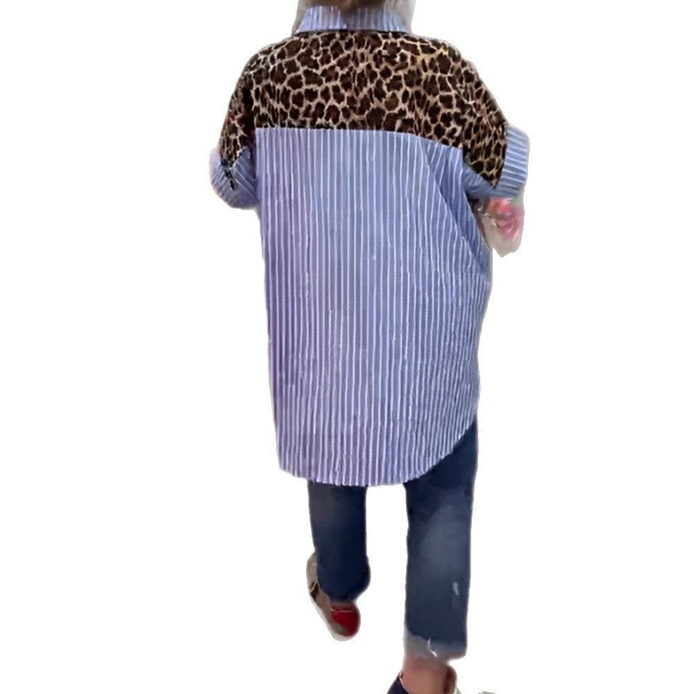 Damen nan weit geschnittene Poncho-Tunika mit Leoprint und dekorativen Flamingo-Applikationen EB