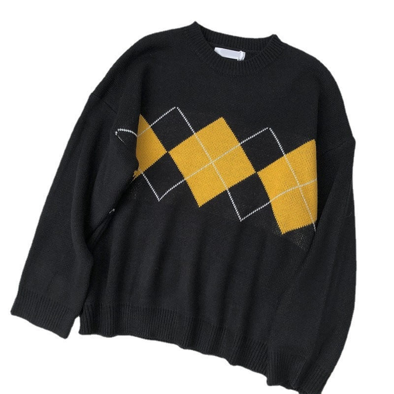 Damen Grobstrickpullover mit modernem Karomuster und lässigem Oversized-Schnitt EB