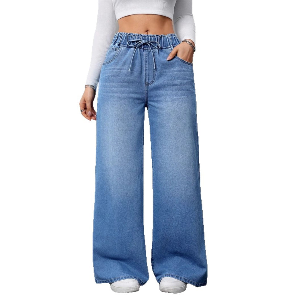 Damen Hochtaillierte Weite Jeans mit bequemem Kordelzug EB