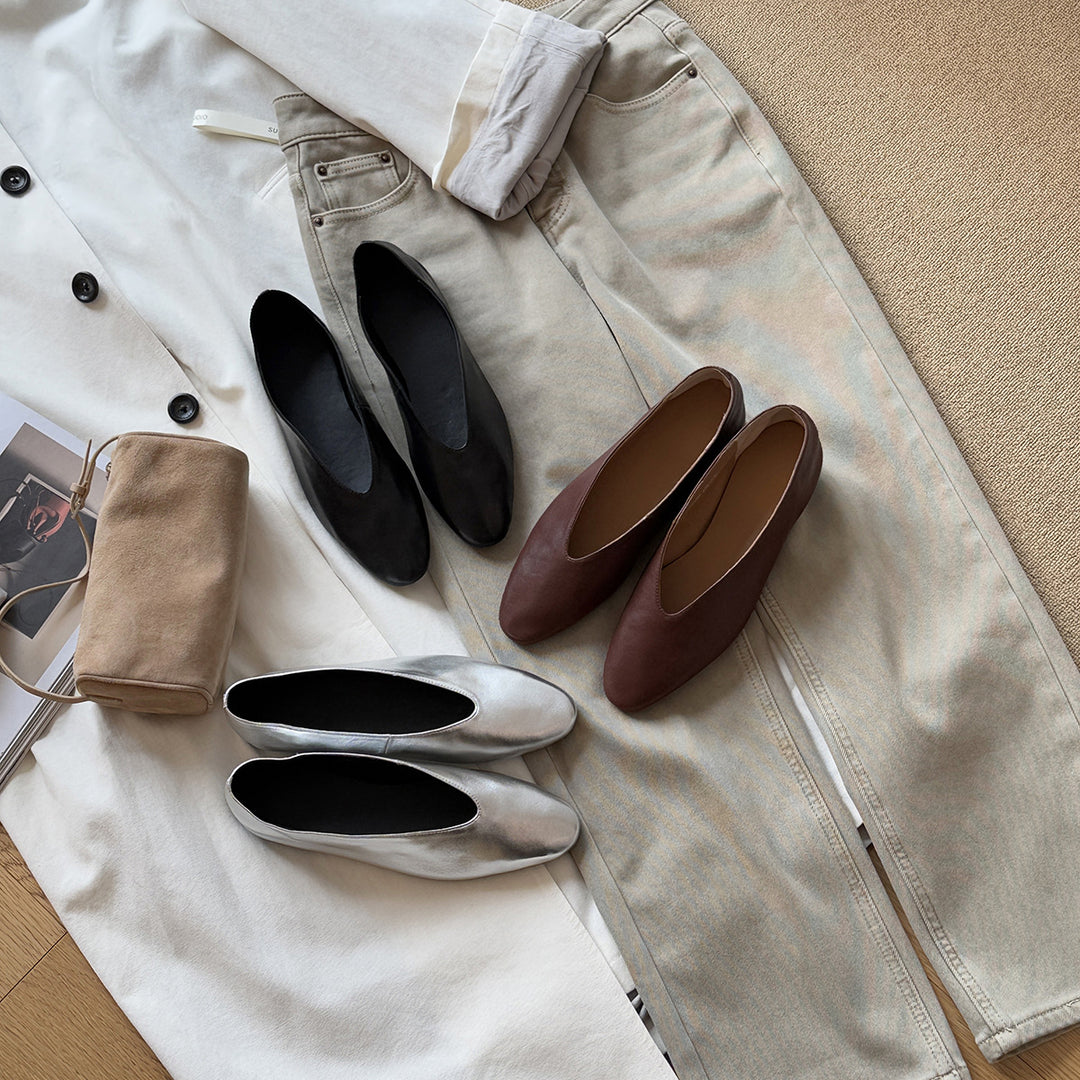 Damen elegant geschnittene Ballerinas aus hochwertigem Leder EB