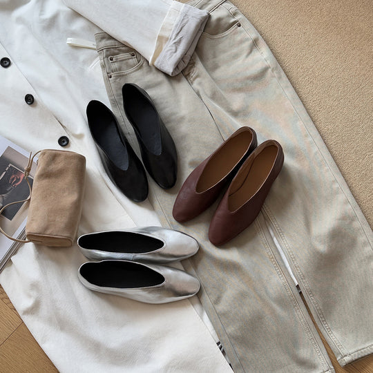 Damen elegant geschnittene Ballerinas aus hochwertigem Leder EB