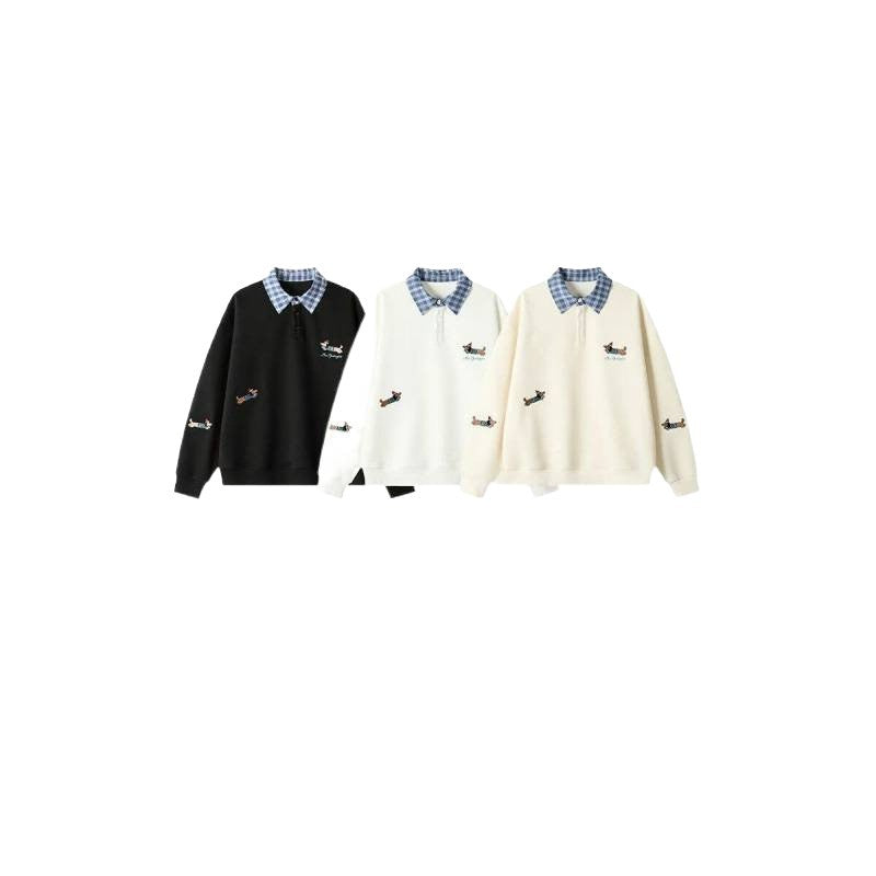 Damen Pullover mit stilvollem Karomuster und tierischem Motiv EB