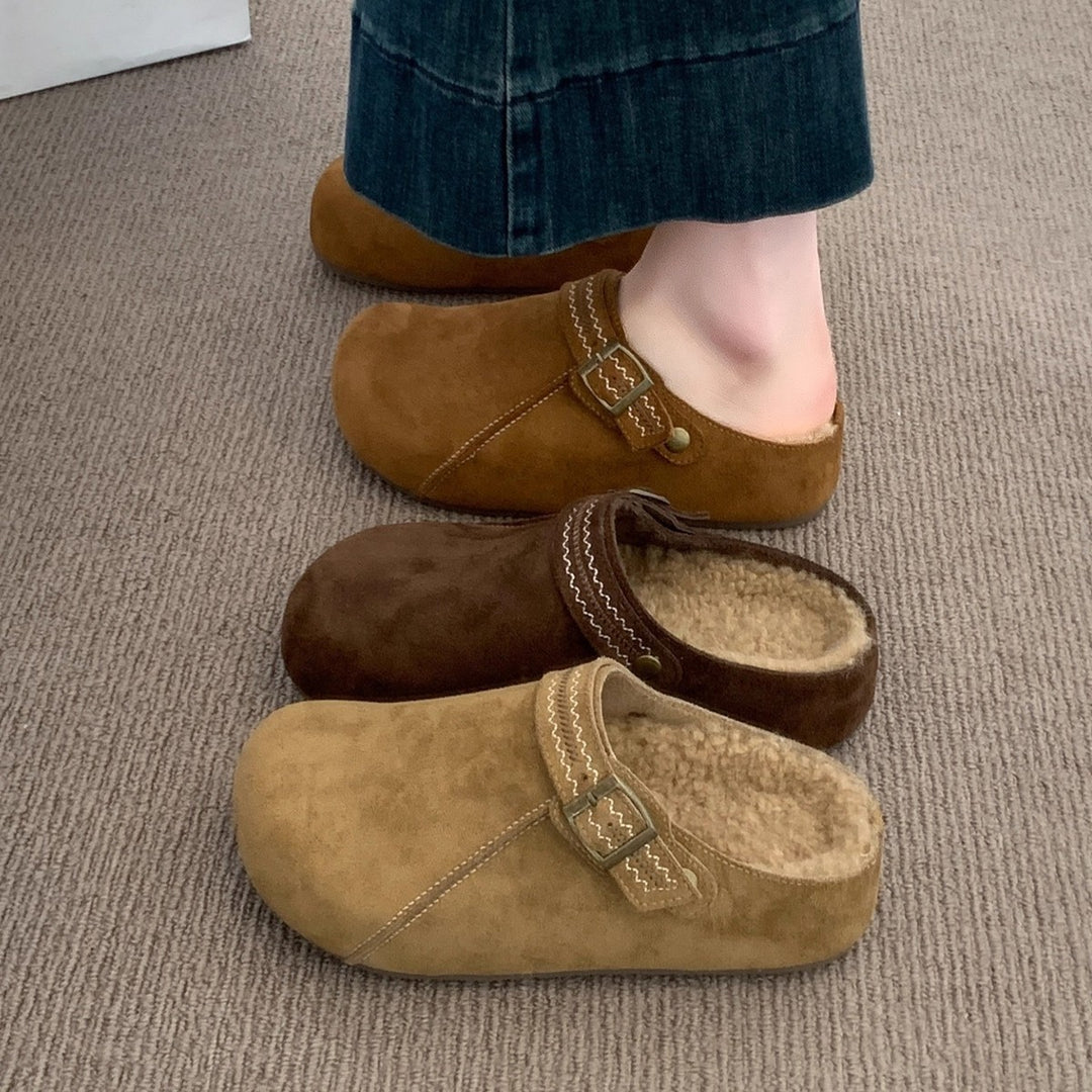 Damen Komfort Clogs mit warmem Innenfutter und modischer Schnalle EB