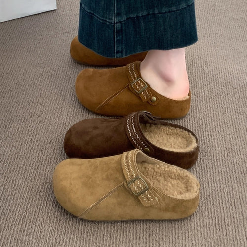 Damen Komfort Clogs mit warmem Innenfutter und modischer Schnalle EB