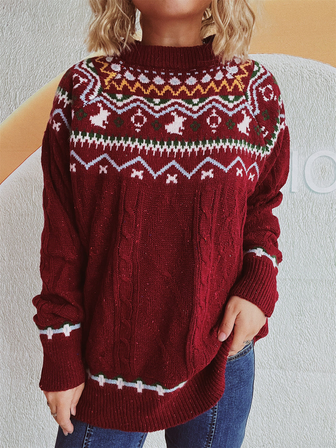 Damen Grobstrickpullover mit festlichem Muster und modernem Zopfdessin EB
