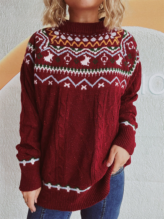 Damen Grobstrickpullover mit festlichem Muster und modernem Zopfdessin EB