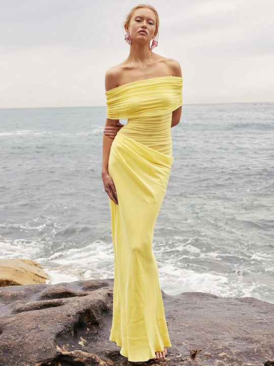 Damen Elegantes Wickelkleid mit Off-Shoulder Design und Drapierungseffekt EB