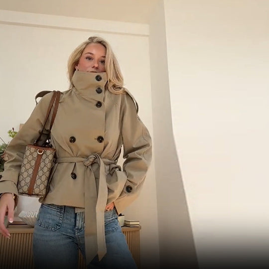 Damen modische Trenchjacke mit Bindegürtel und taillierter Passform EB