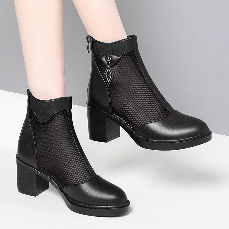 Damen modische Ankle Boots mit transparenter Netzstruktur und elegantem Absatz EB