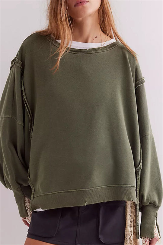 Damen oversized Sweatshirt mit Ballonärmeln, offenen Saumnähten und seitlichen Schlitzen Eichborn Berlin