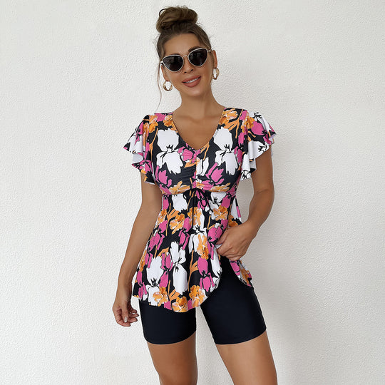 Damen Tankini-Set mit modischen Rüschendetails und bequemen Shorts EB