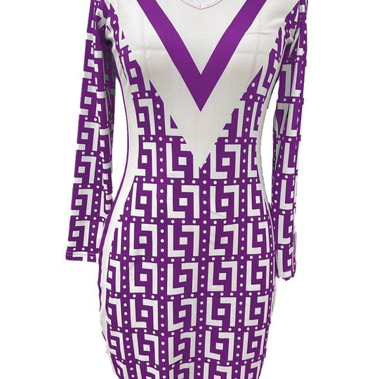 Damen Elegantes und figurbetontes Kleid mit grafischem Muster EB