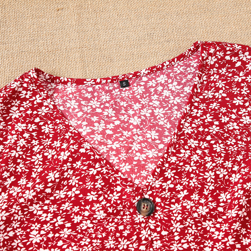 Damen Bluse mit floralem Design und Knopfdetails EB