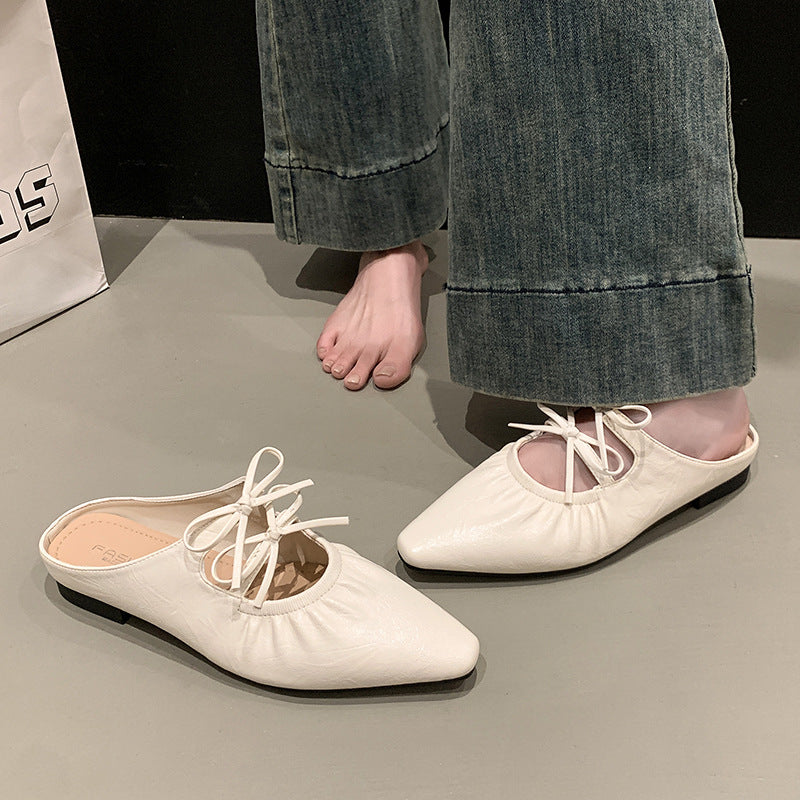 Damen Elegante Mules mit Raffung und verspieltem Schnürdetail EB