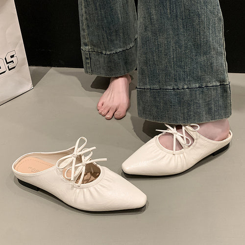 Damen Elegante Mules mit Raffung und verspieltem Schnürdetail EB