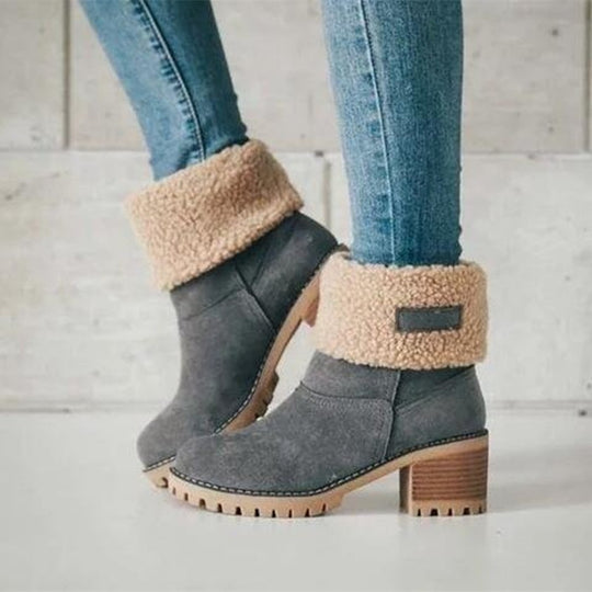 Damen Stiefeletten mit kuscheligem Schafsfellkragen und robustem Blockabsatz EB