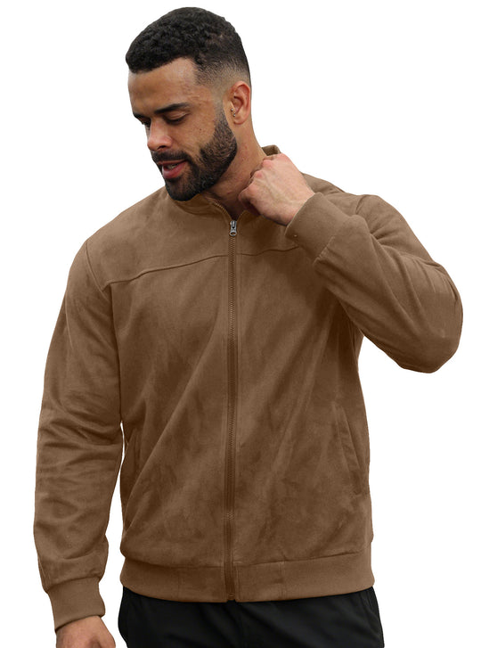 Herren Velours-Trainingsjacke mit Reißverschluss und Stehkragen EB