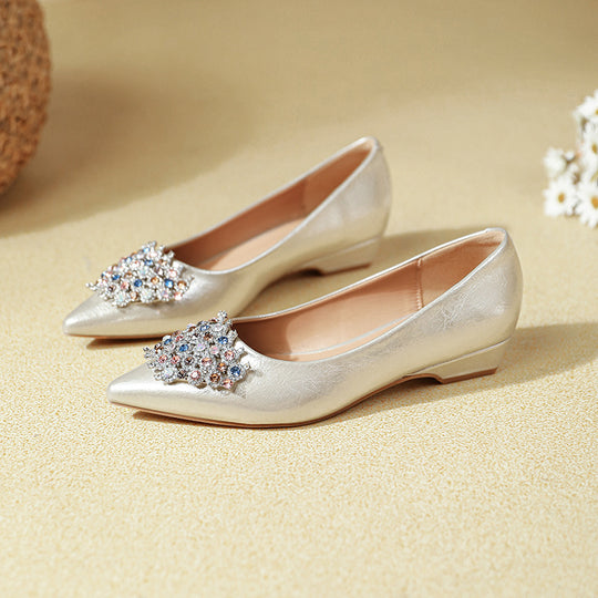 Damen elegante Ballerinas mit funkelnder Schmuckapplikation EB
