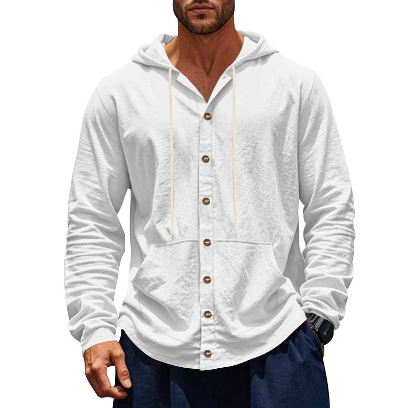 Herren Kapuzenshirt mit Knopfleiste und praktischen Taschen EB