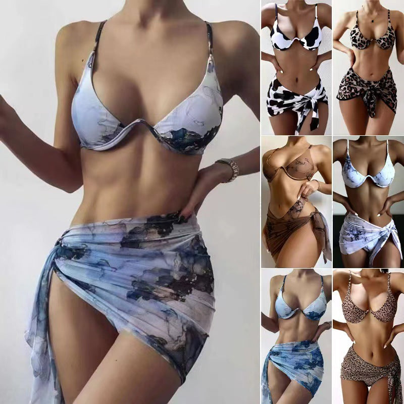 Damen Bikiniset mit marbledem Design und verstellbaren Trägern EB