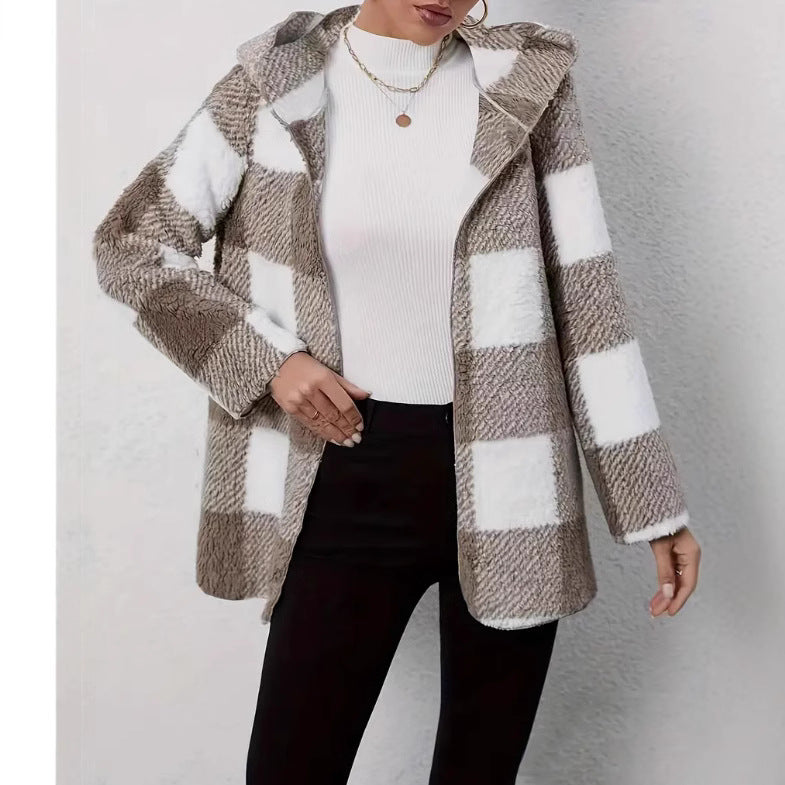Damen Teddyjacke im modernen Karomuster EB