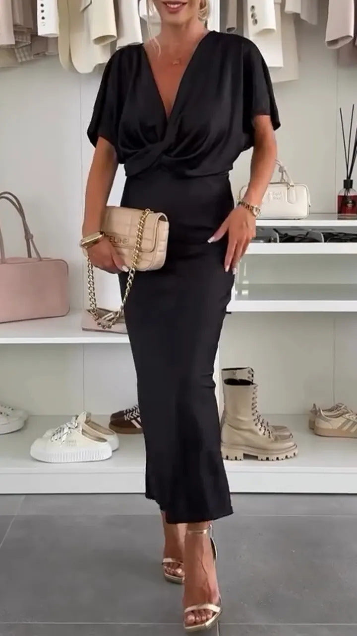 Damen Elegantes Wickelkleid aus satinierter Baumwolle EB