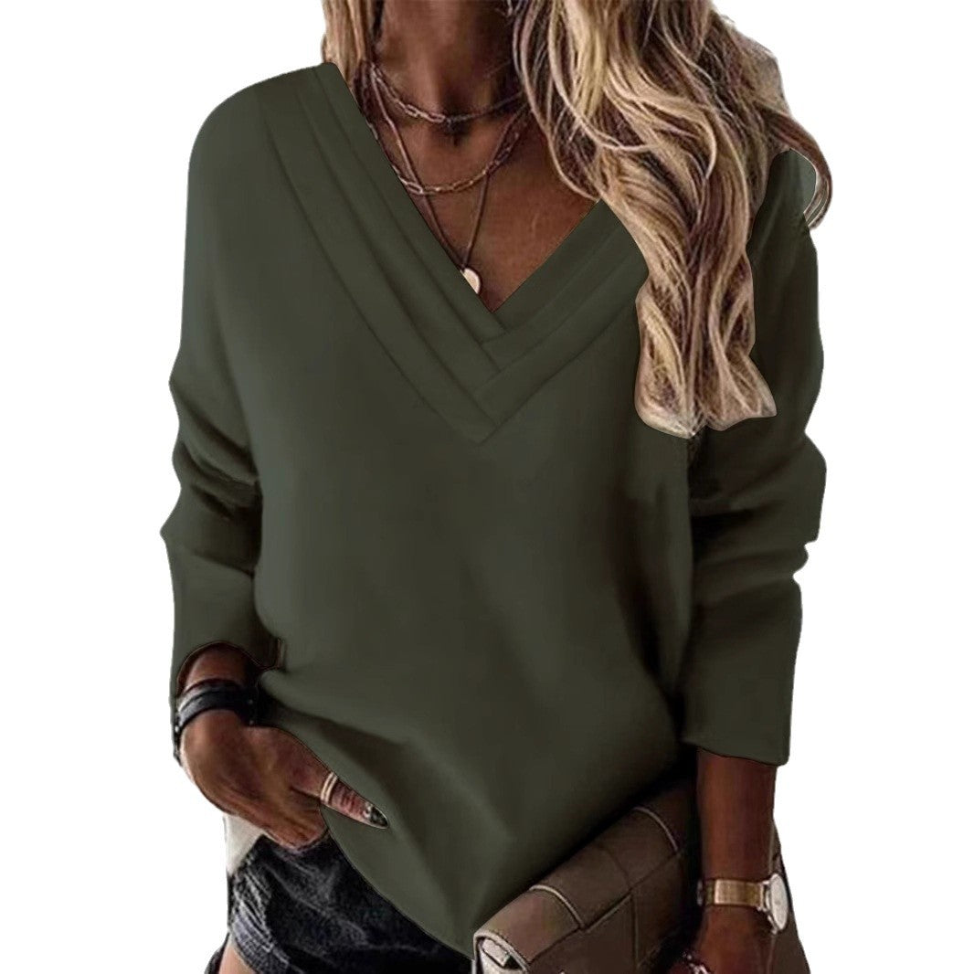 Damen Lässiges V-Ausschnitt Pullover mit eleganten Falten EB