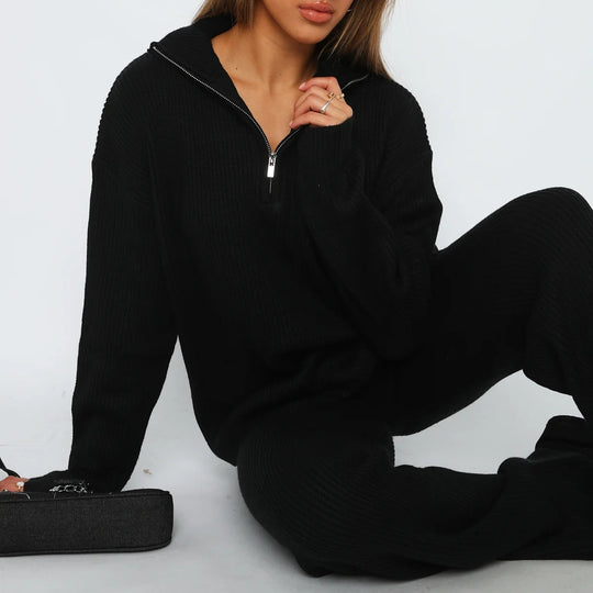 Damen nan Feinstrickpullover mit hohem Kragen und verdecktem Reißverschluss EB