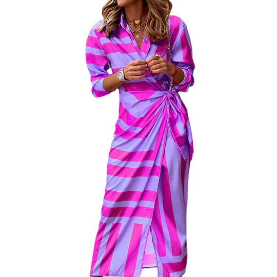 Damen Wickelkleid mit elegantem Streifenmuster und Raffung EB