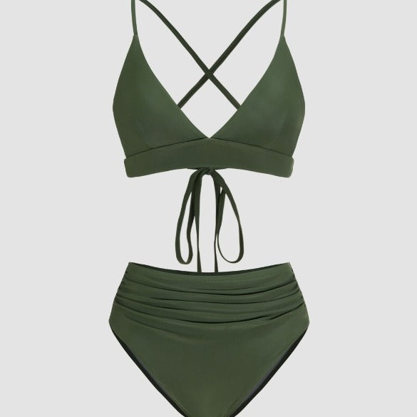 Damen Hochgeschnittener Bikini mit raffiniertem Rüschendesign EB