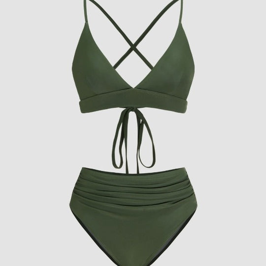 Damen Hochgeschnittener Bikini mit raffiniertem Rüschendesign EB