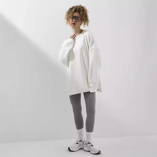Damen weites Sweatshirt mit Rundhalsausschnitt und verlängertem Oversize-Schnitt EB