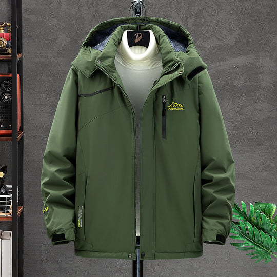 Herren wasserdichter isolierter Outdoorparka mit abnehmbarer Kapuze, Thermofutter und verdeckten Reißverschlusstaschen EB