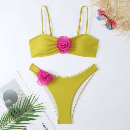 Damen Bikini-Set mit verspieltem Blumendetail und schickem Wickel-Design EB