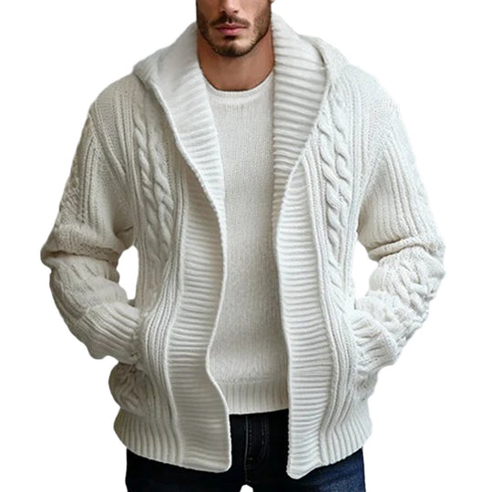 Herren Grobstrickjacke mit weitem Kragen und Kabelmuster EB